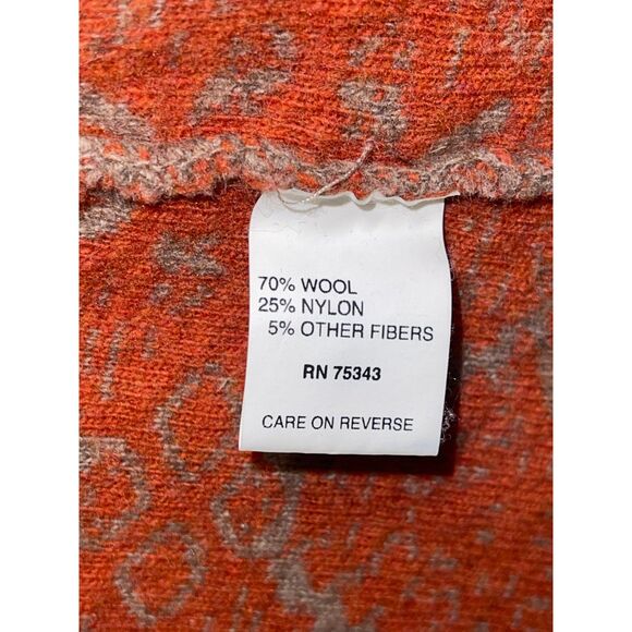 Chiaramente Wool Blend jacquard Cardigan Sweater– Made in Italy– Orange/Beige S - Picture 8 of 9